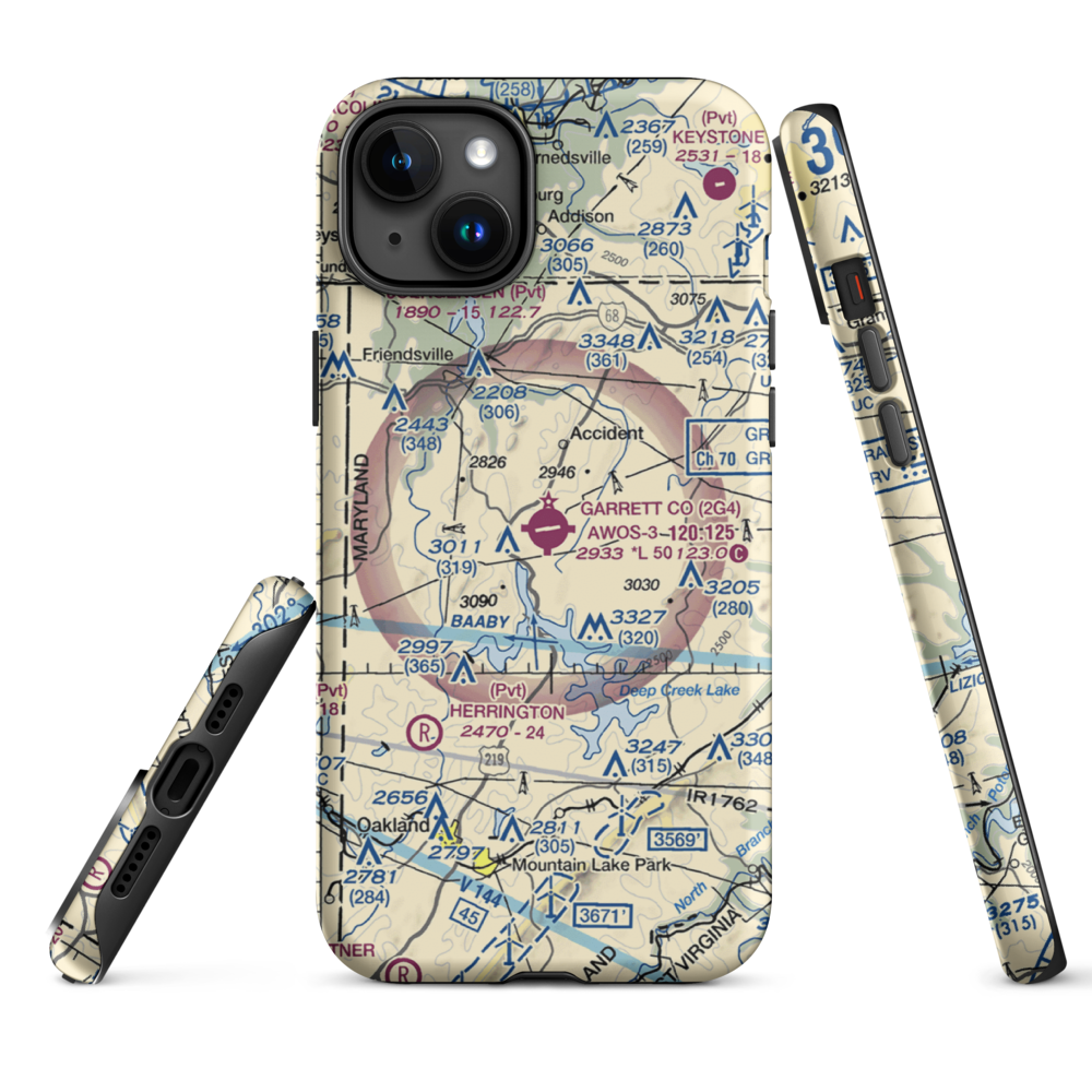 Garrett County Airport (2G4) VFR Sectional  Tough iPhone Case iPhone 15 Plus model shown