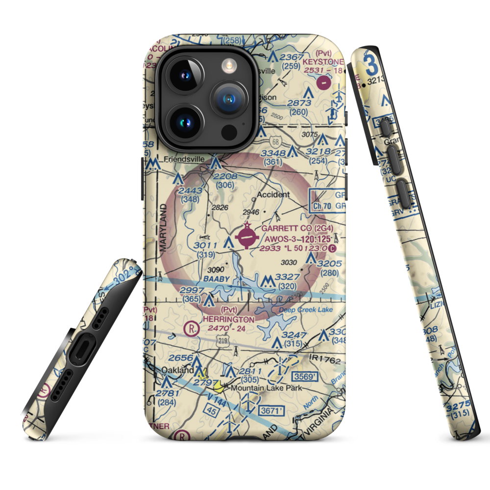 Garrett County Airport (2G4) VFR Sectional  Tough iPhone Case iPhone 15 Pro Max model shown