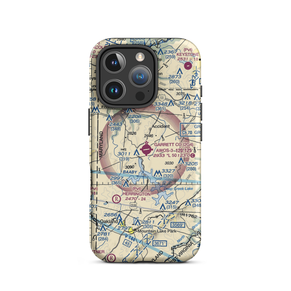 Garrett County Airport (2G4) VFR Sectional  Tough iPhone Case iPhone 16 Pro model shown