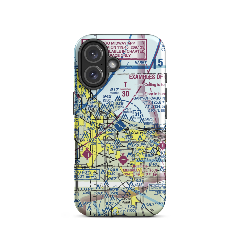 Gary Chicago International Airport (GYY) VFR Sectional  Tough iPhone Case iPhone 16 model shown