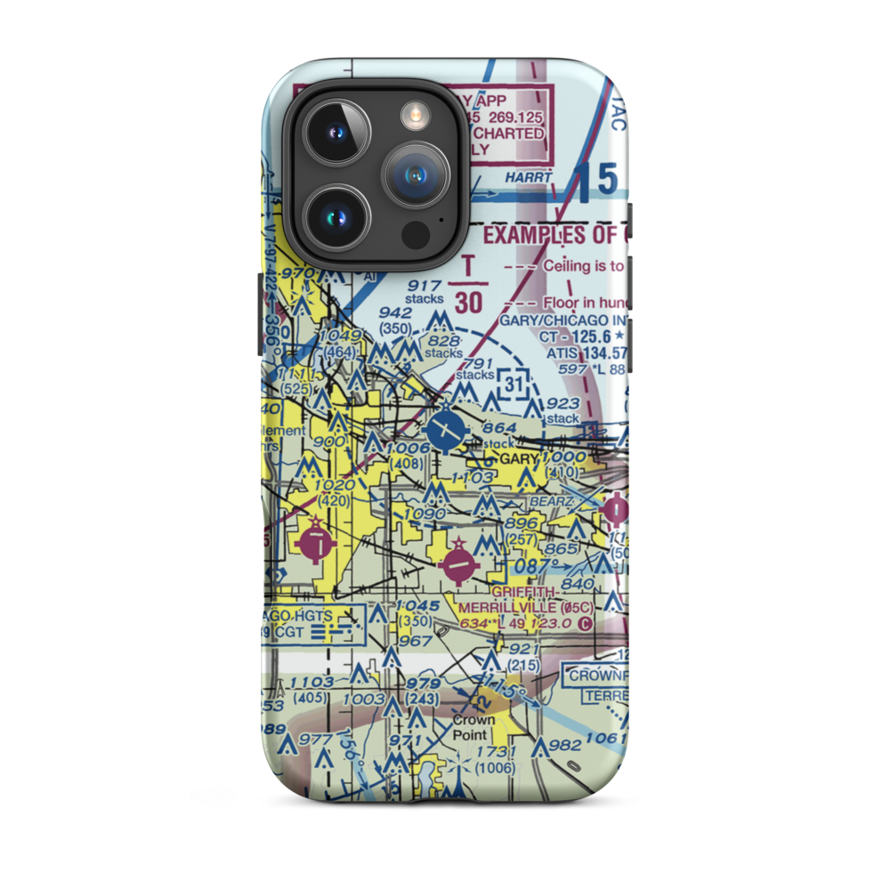 Gary Chicago International Airport (GYY) VFR Sectional  Tough iPhone Case iPhone 16 Pro Max model shown