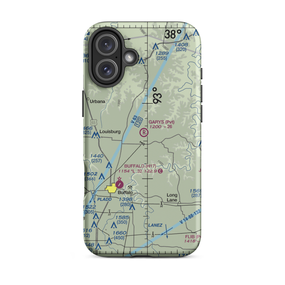 Gary's Airport (97MO) VFR Sectional  Tough iPhone Case iPhone 16 Plus model shown