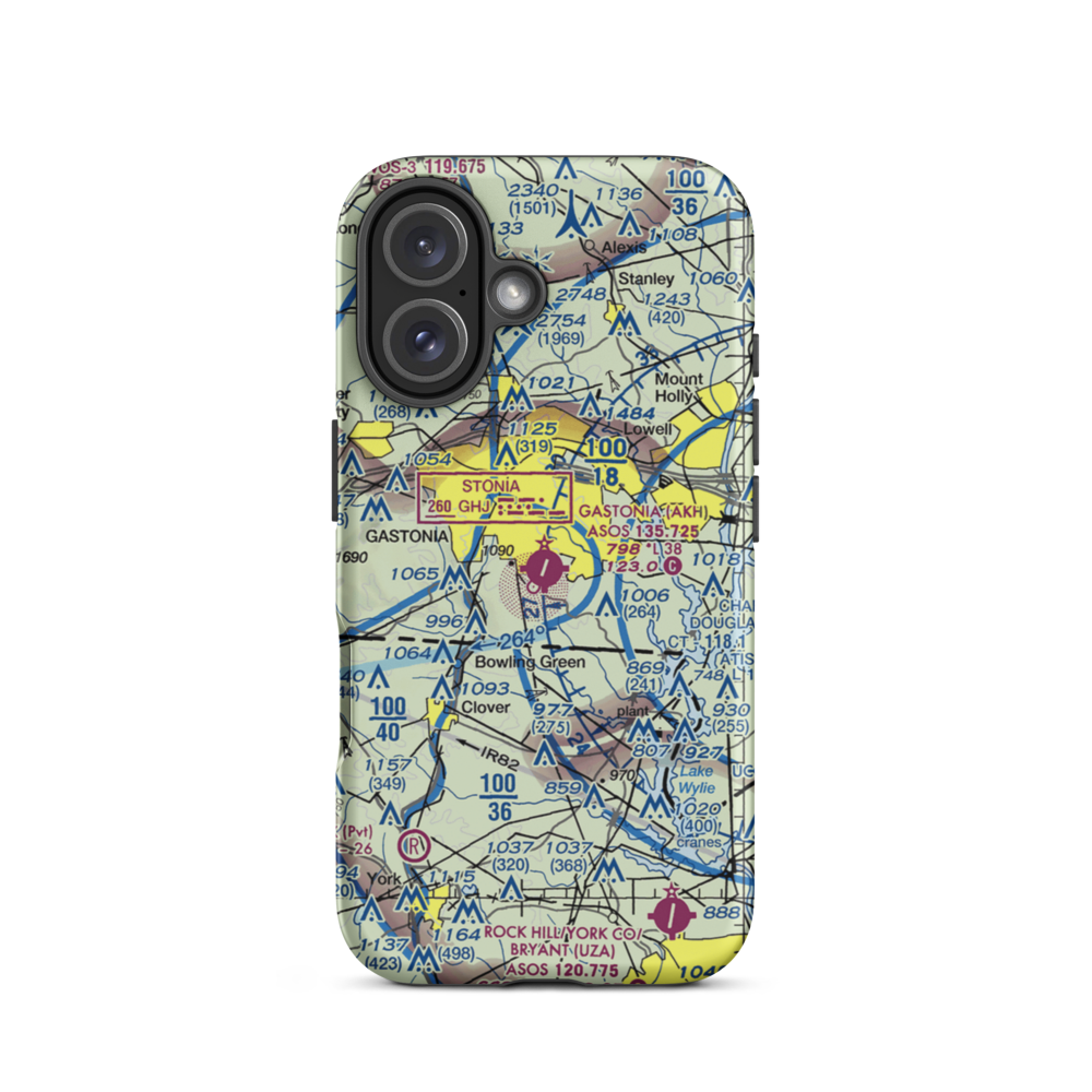Gastonia Municipal Airport (AKH) VFR Sectional  Tough iPhone Case iPhone 16 model shown
