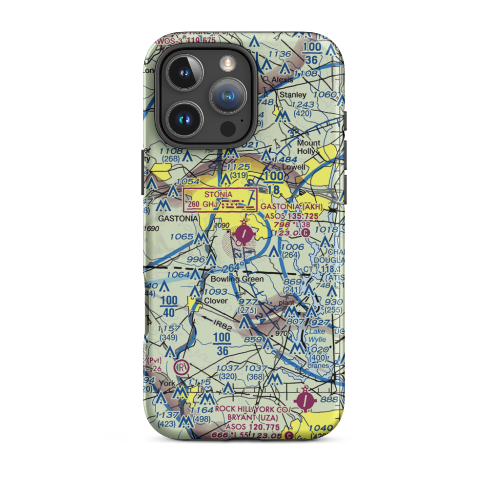 Gastonia Municipal Airport (AKH) VFR Sectional  Tough iPhone Case iPhone 16 Pro Max model shown