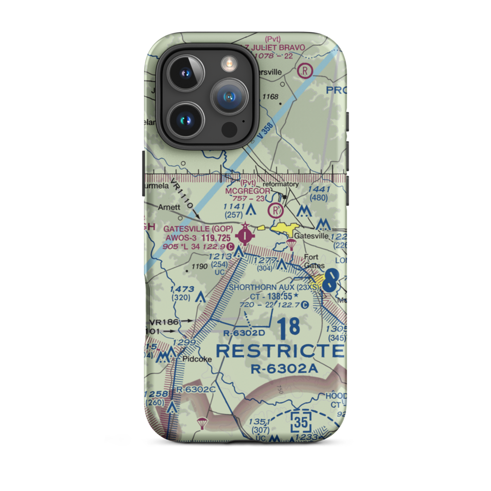 Gatesville Municipal Airport (GOP) VFR Sectional  Tough iPhone Case iPhone 16 Pro Max model shown