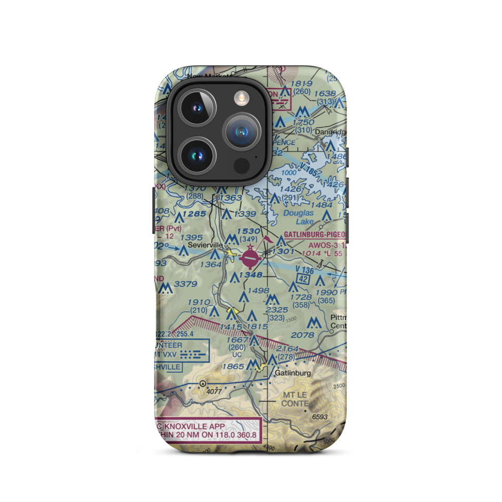 Gatlinburg-Pigeon Forge Airport (GKT) VFR Sectional  Tough iPhone Case iPhone 16 Pro model shown