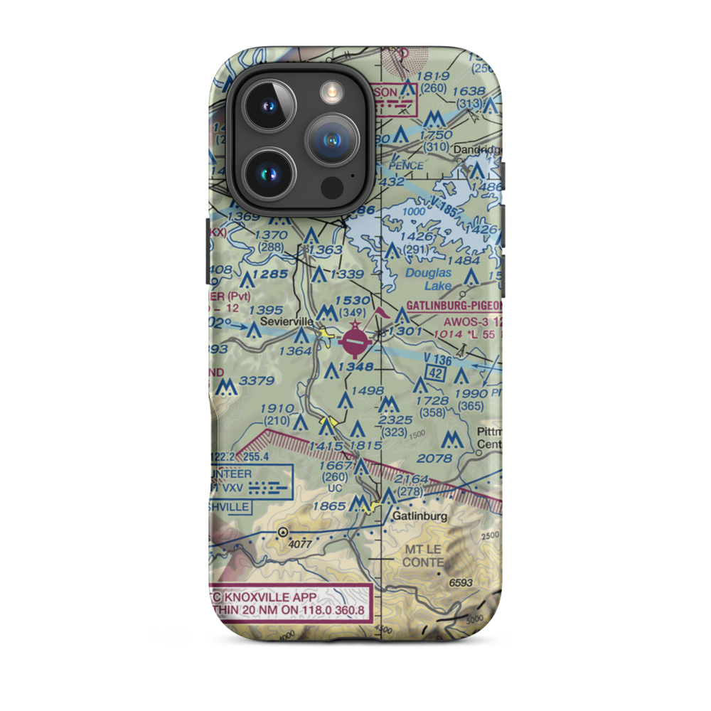 Gatlinburg-Pigeon Forge Airport (GKT) VFR Sectional  Tough iPhone Case iPhone 16 Pro Max model shown