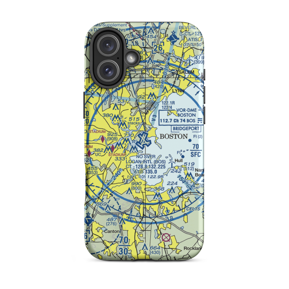 General Edward Lawrence Logan International Airport (BOS) VFR Sectional  Tough iPhone Case iPhone 16 Plus model shown