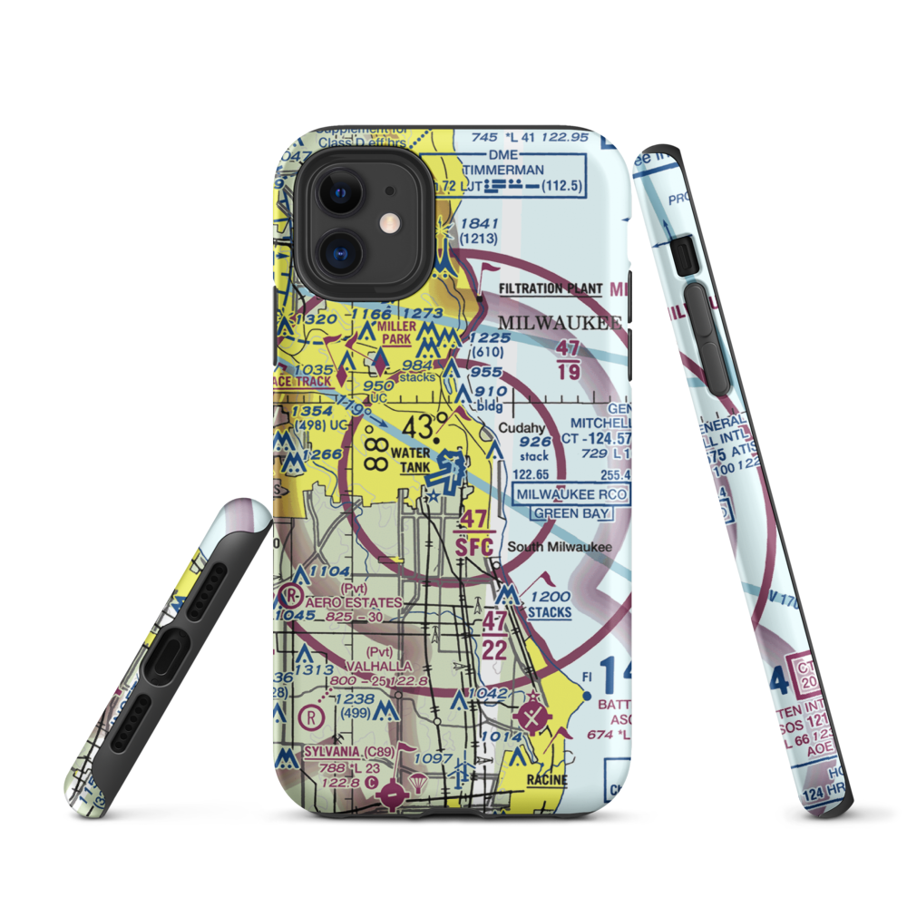 General Mitchell International Airport (MKE) VFR Sectional  Tough iPhone Case iPhone 11 model shown