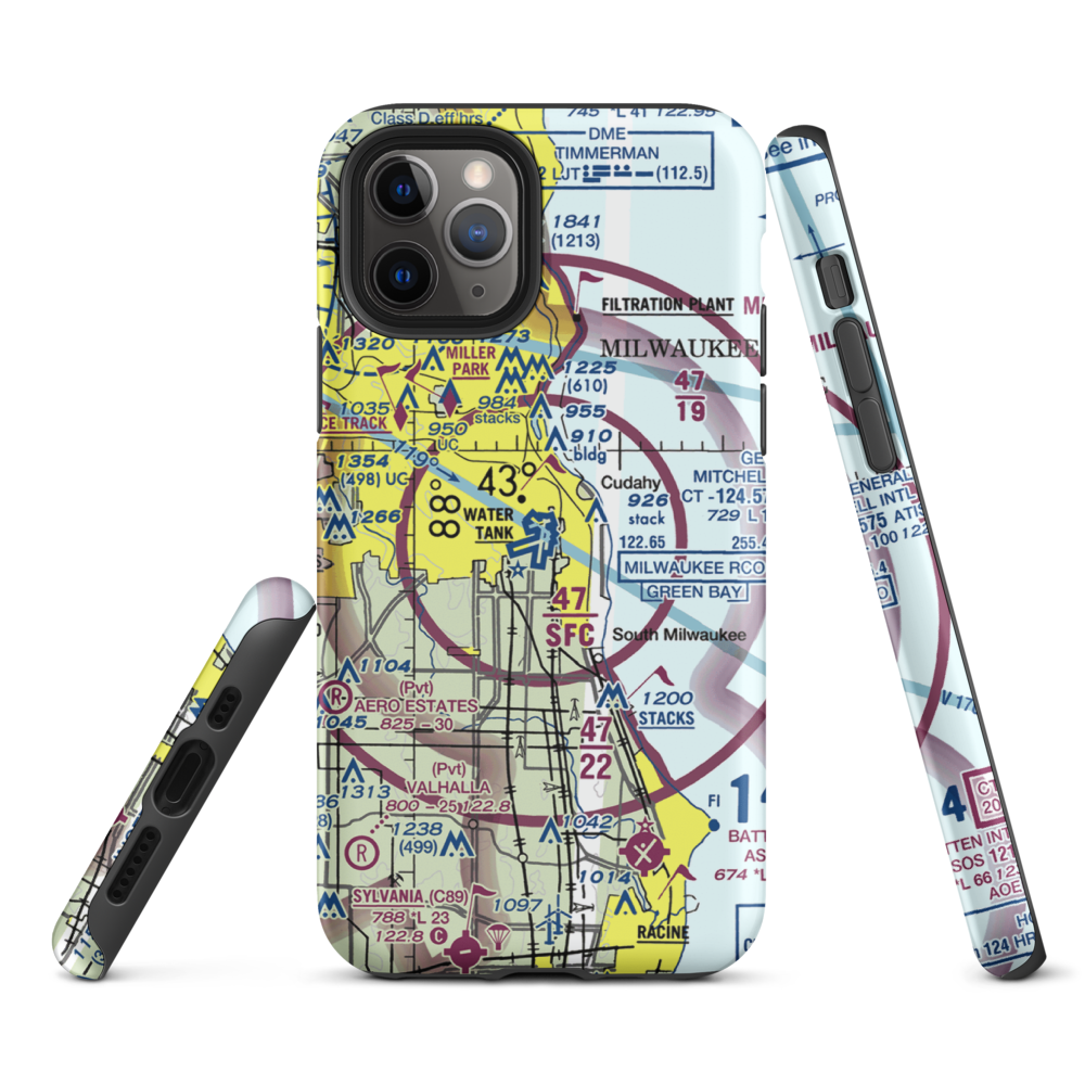 General Mitchell International Airport (MKE) VFR Sectional  Tough iPhone Case iPhone 11 Pro model shown