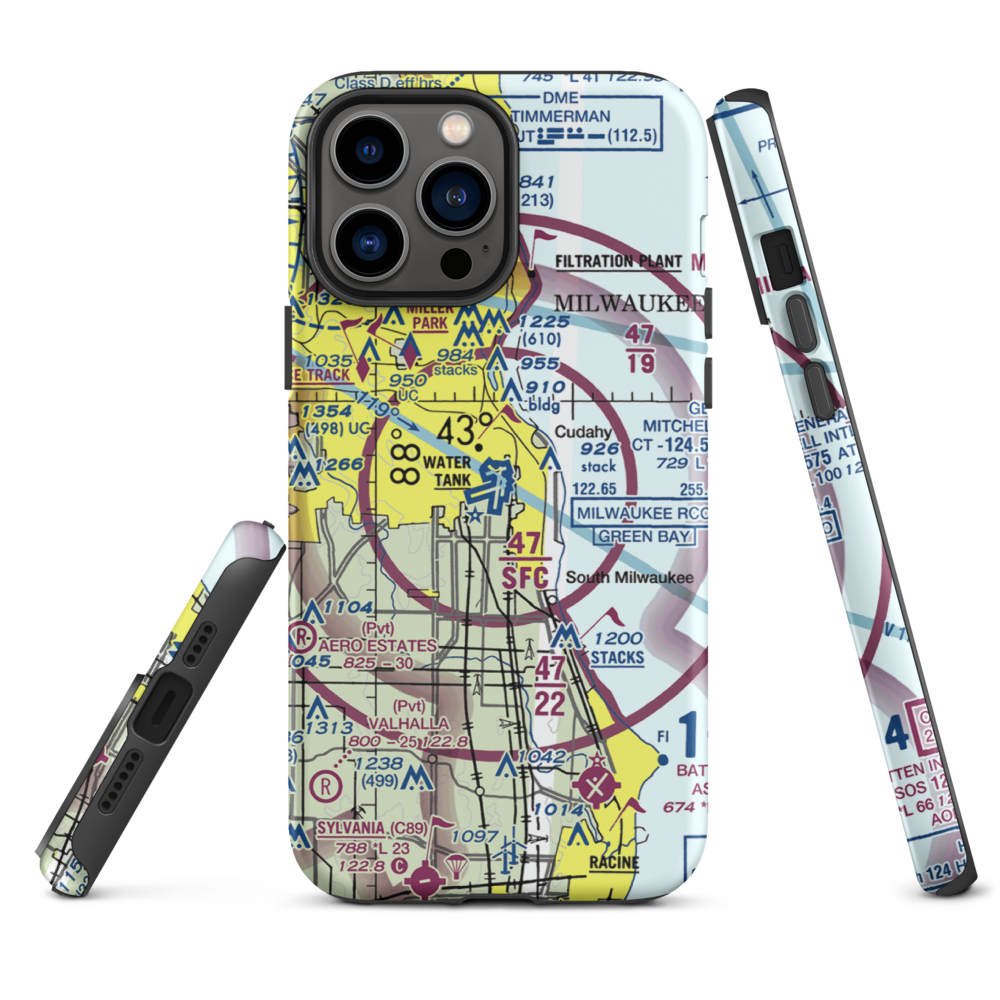 General Mitchell International Airport (MKE) VFR Sectional  Tough iPhone Case iPhone 13 Pro Max model shown