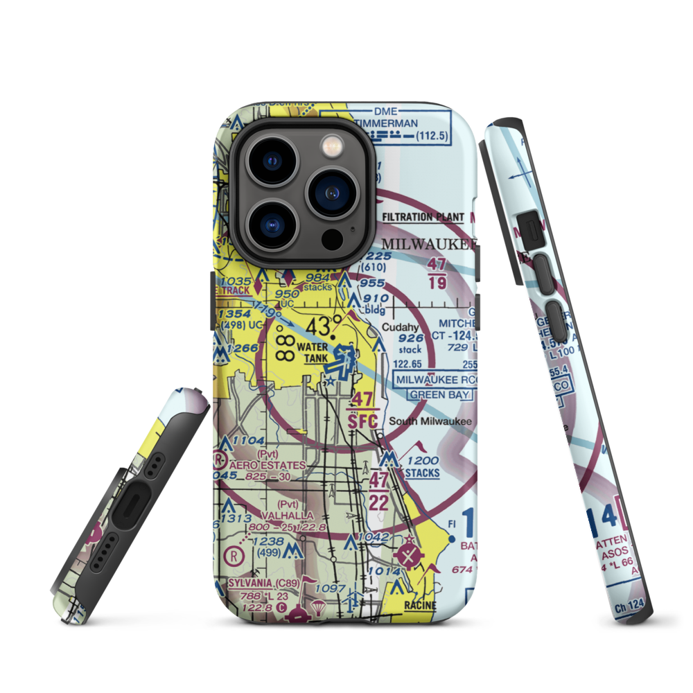 General Mitchell International Airport (MKE) VFR Sectional  Tough iPhone Case iPhone 14 Pro model shown