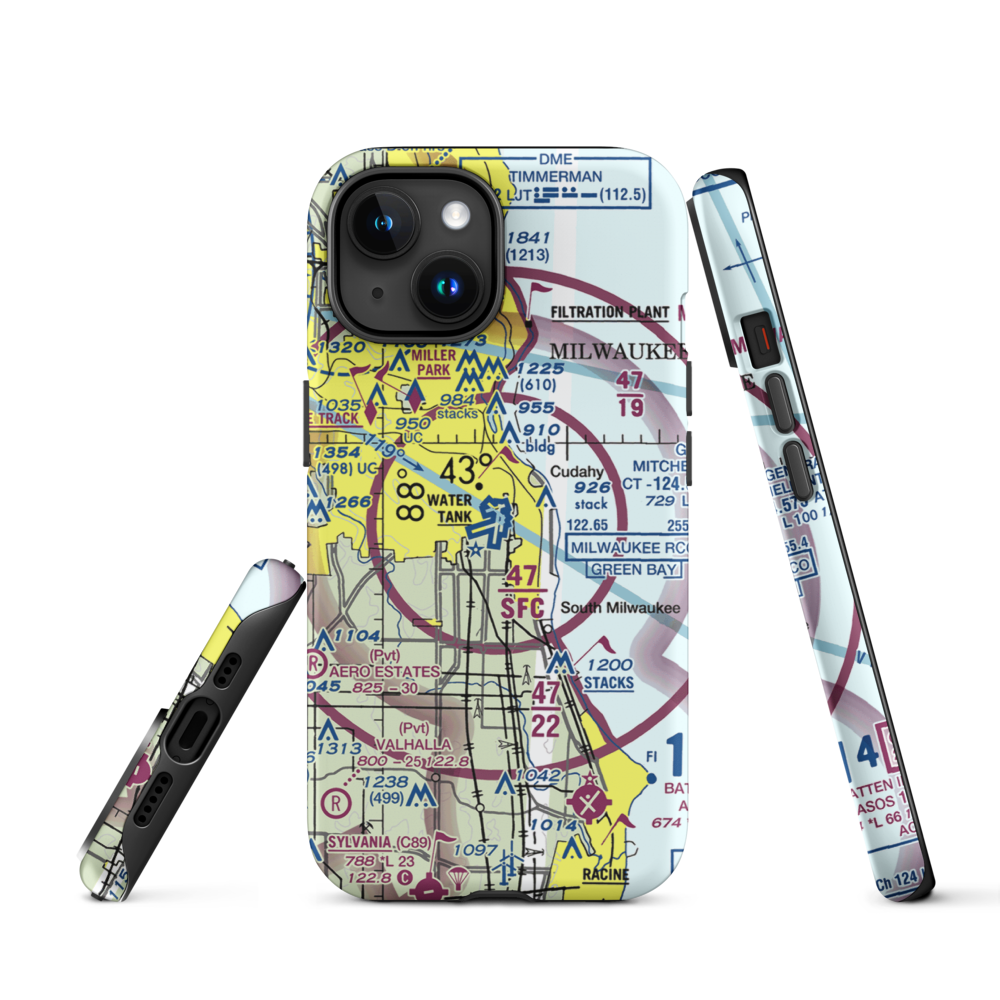 General Mitchell International Airport (MKE) VFR Sectional  Tough iPhone Case iPhone 15 model shown