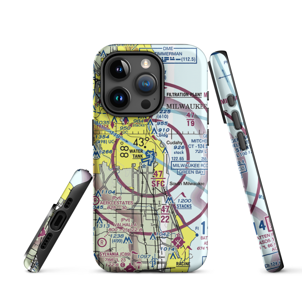General Mitchell International Airport (MKE) VFR Sectional  Tough iPhone Case iPhone 15 Pro model shown