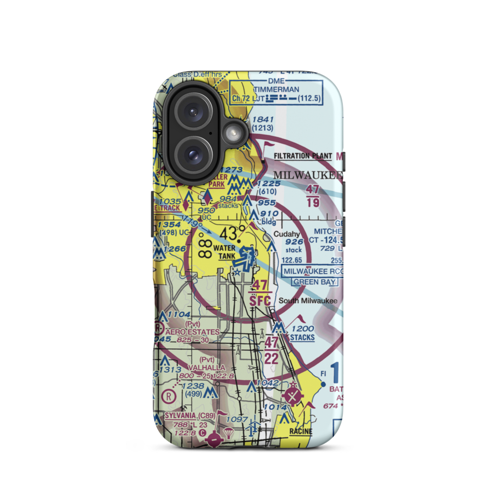 General Mitchell International Airport (MKE) VFR Sectional  Tough iPhone Case iPhone 16 model shown