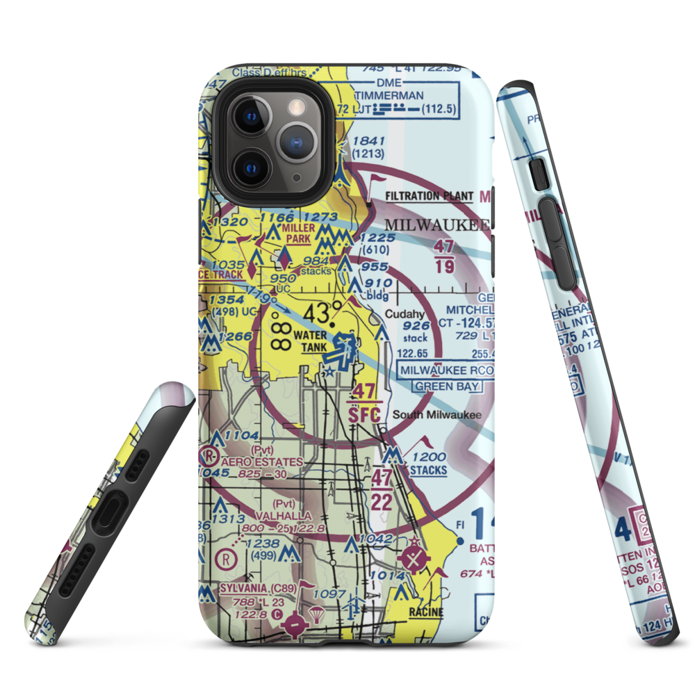 General Mitchell International Airport (MKE) VFR Sectional  Tough iPhone Case iPhone 11 Pro Max model shown