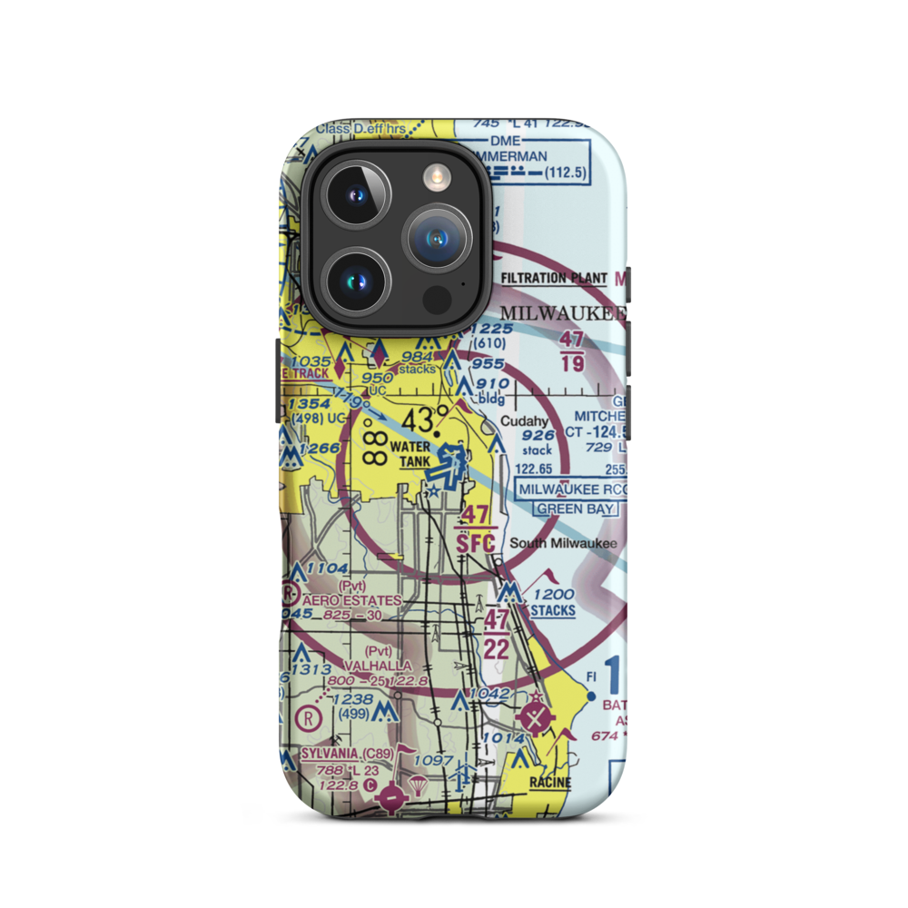 General Mitchell International Airport (MKE) VFR Sectional  Tough iPhone Case iPhone 16 Pro model shown