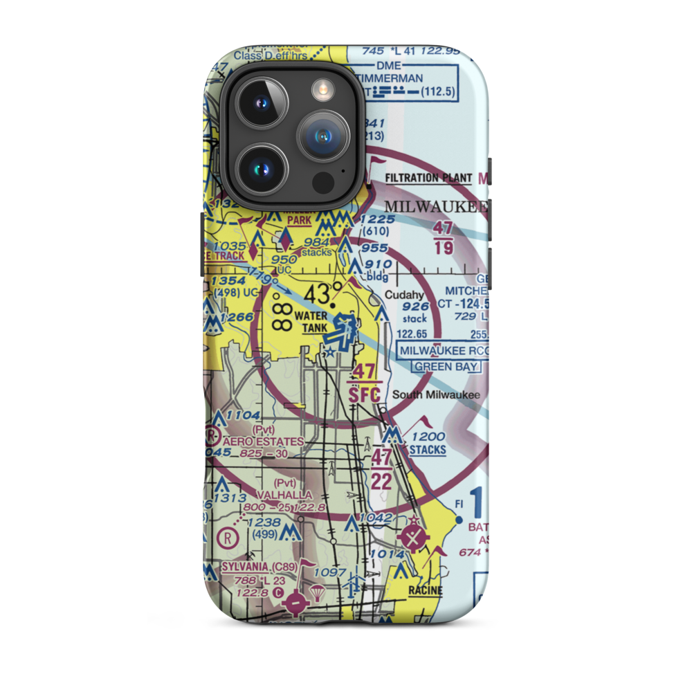 General Mitchell International Airport (MKE) VFR Sectional  Tough iPhone Case iPhone 16 Pro Max model shown