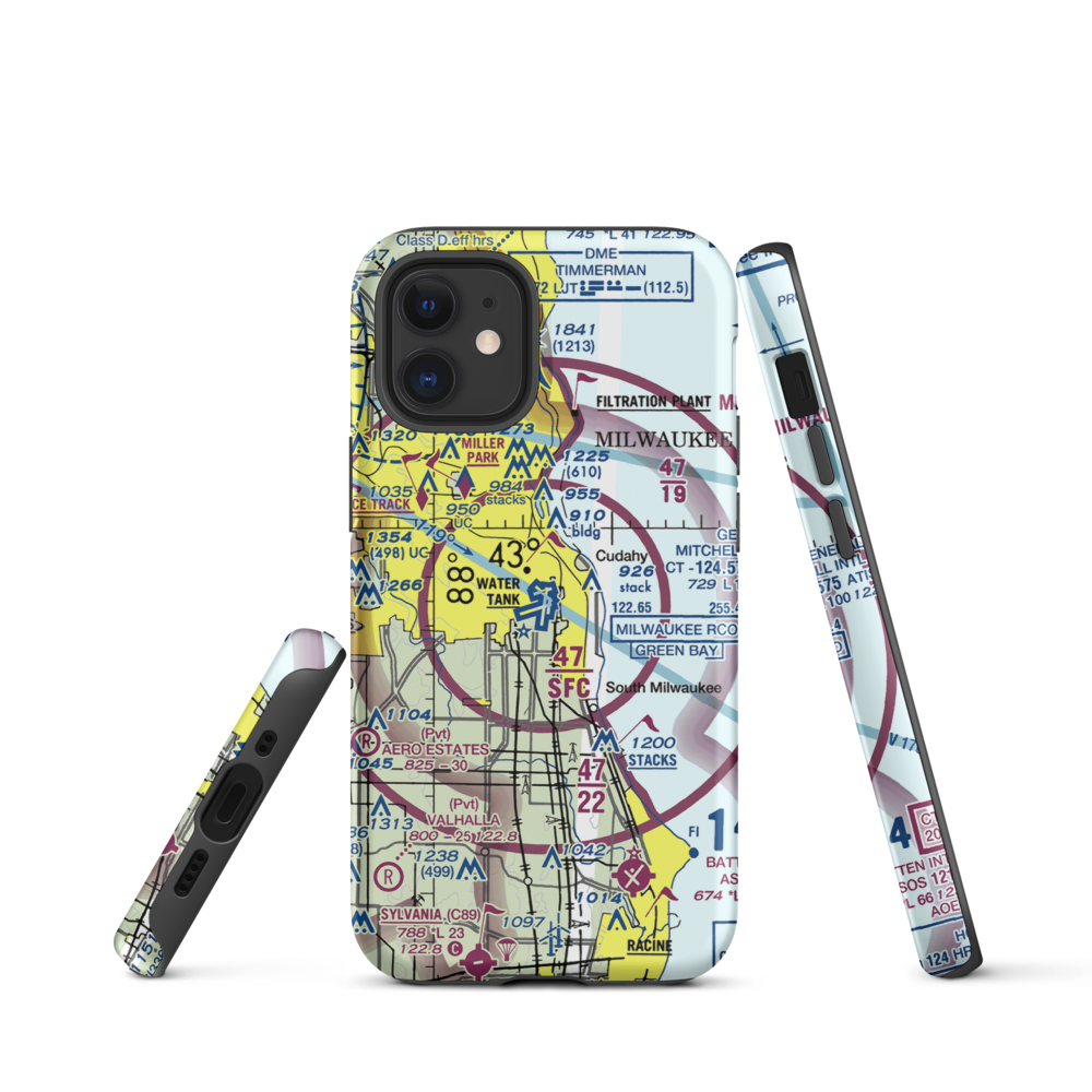 General Mitchell International Airport (MKE) VFR Sectional  Tough iPhone Case iPhone 12 mini model shown