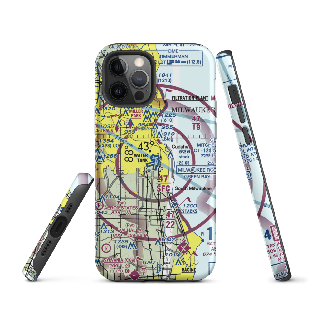 General Mitchell International Airport (MKE) VFR Sectional  Tough iPhone Case iPhone 12 Pro model shown