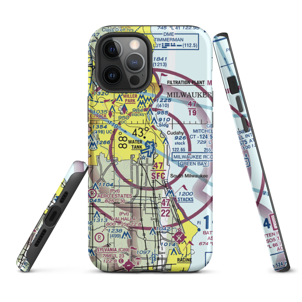 General Mitchell International Airport (MKE) VFR Sectional  Tough iPhone Case iPhone 12 Pro Max model shown