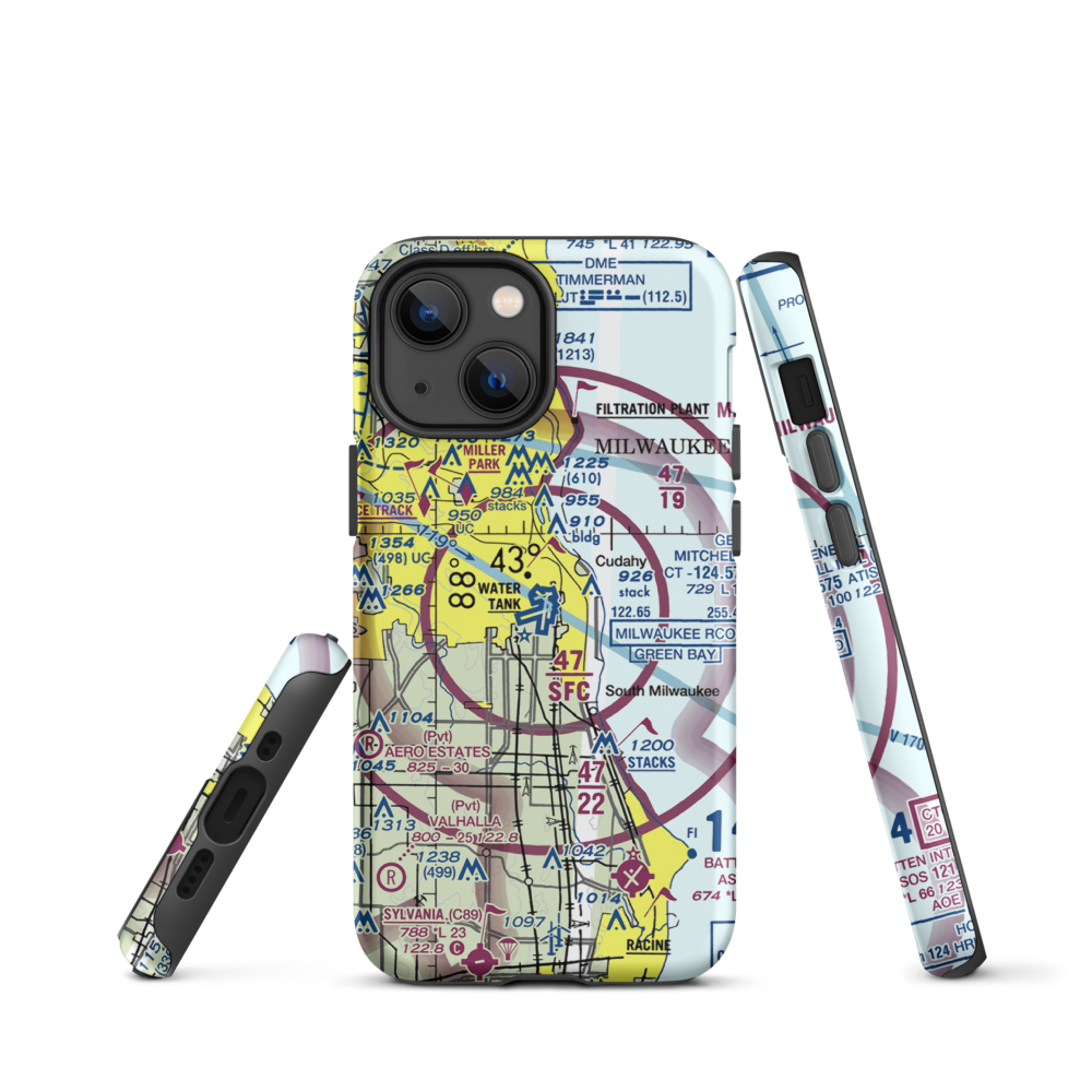 General Mitchell International Airport (MKE) VFR Sectional  Tough iPhone Case iPhone 13 mini model shown