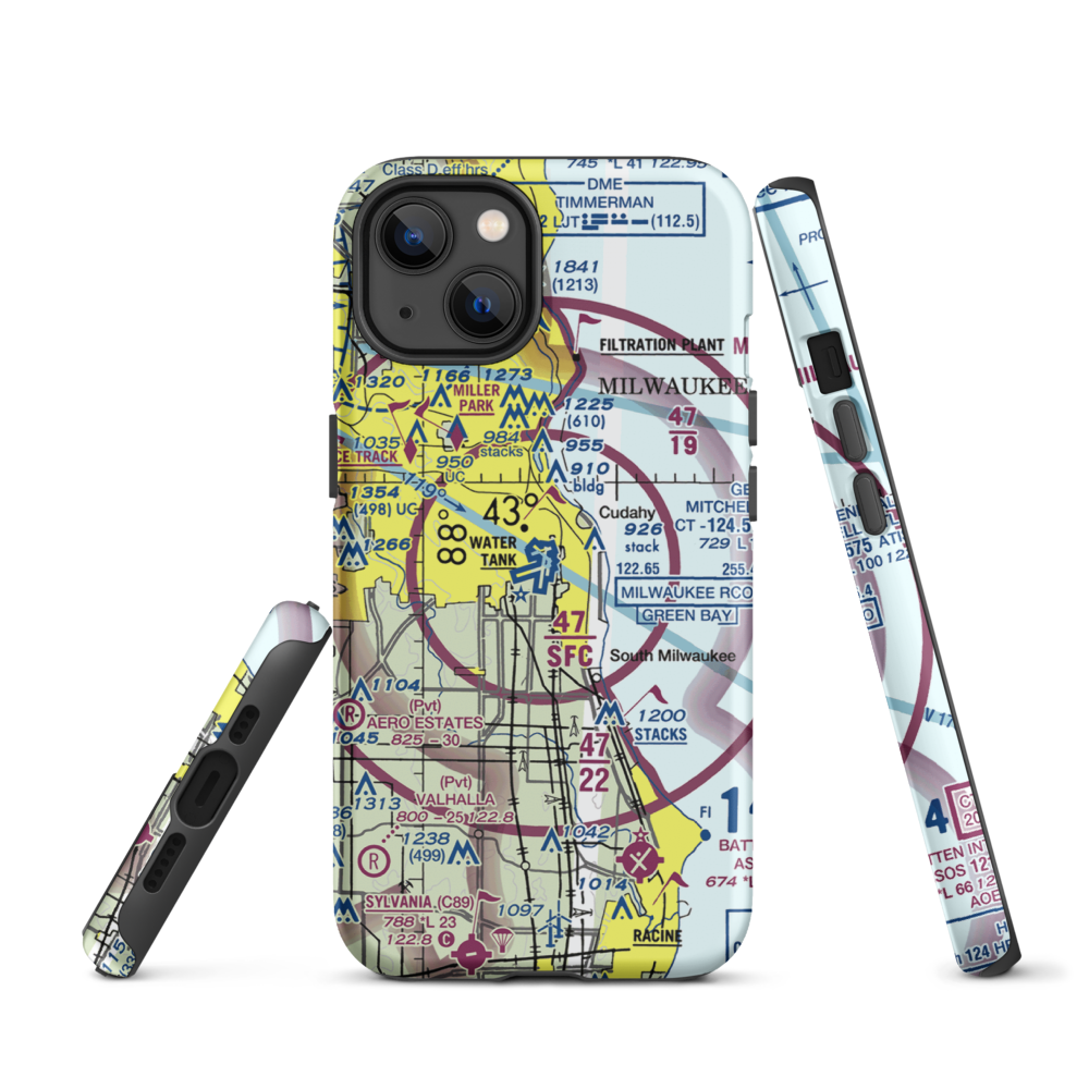General Mitchell International Airport (MKE) VFR Sectional  Tough iPhone Case iPhone 13 model shown