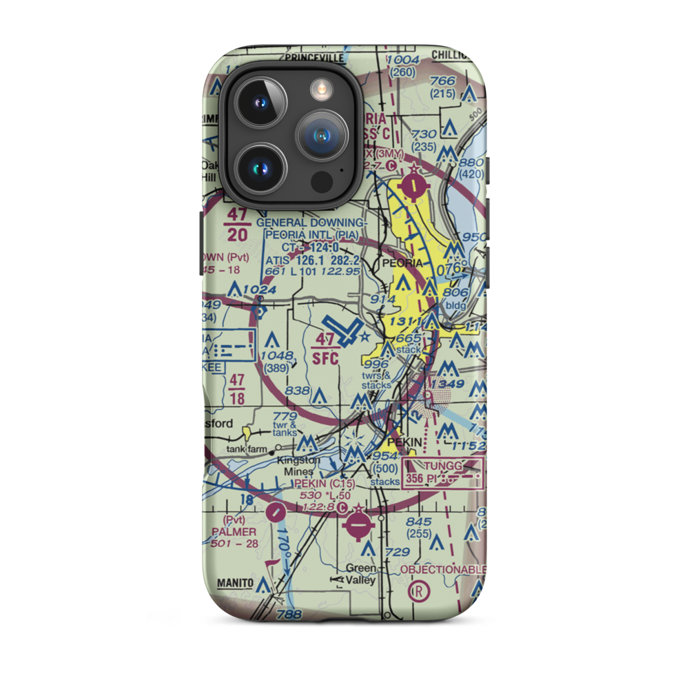 General Wayne A. Downing Peoria International Airport (PIA) VFR Sectional  Tough iPhone Case iPhone 16 Pro Max model shown