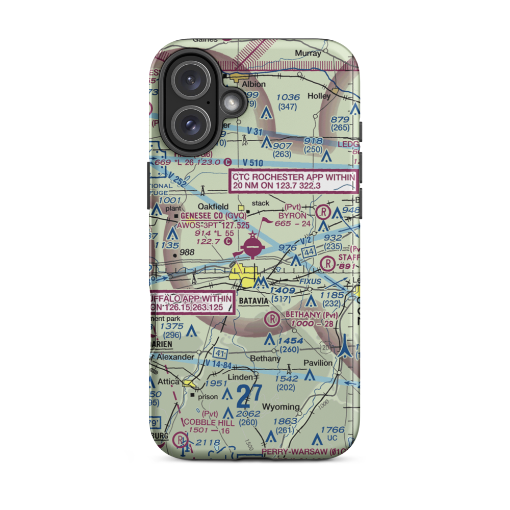 Genesee County Airport (GVQ) VFR Sectional  Tough iPhone Case iPhone 16 Plus model shown