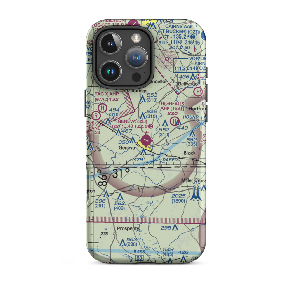 Geneva Municipal Airport (33J) VFR Sectional  Tough iPhone Case iPhone 16 Pro Max model shown
