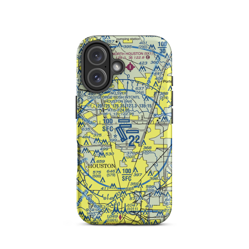 George Bush Intercontinental Houston Airport (IAH) VFR Sectional  Tough iPhone Case iPhone 16 model shown