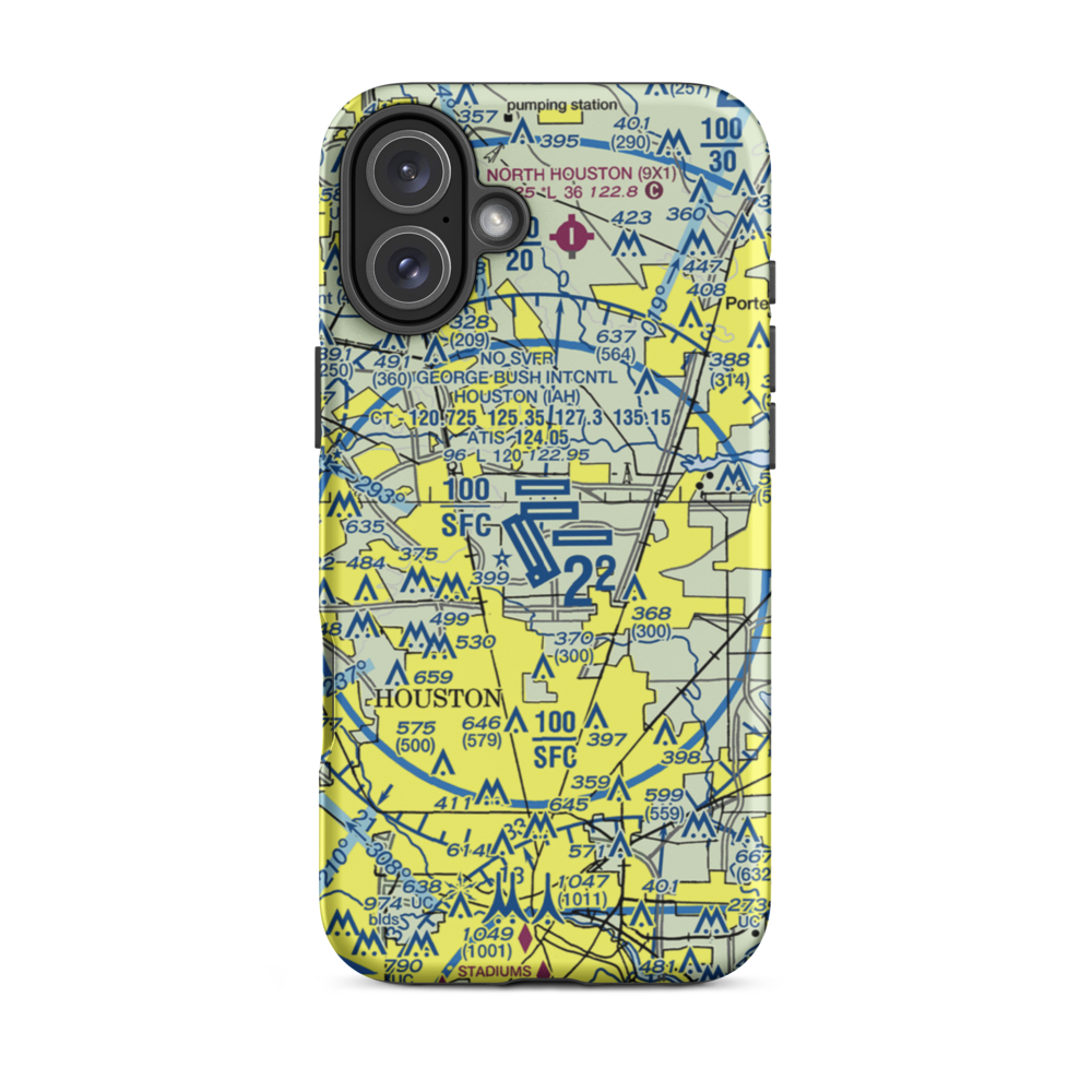 George Bush Intercontinental Houston Airport (IAH) VFR Sectional  Tough iPhone Case iPhone 16 Plus model shown