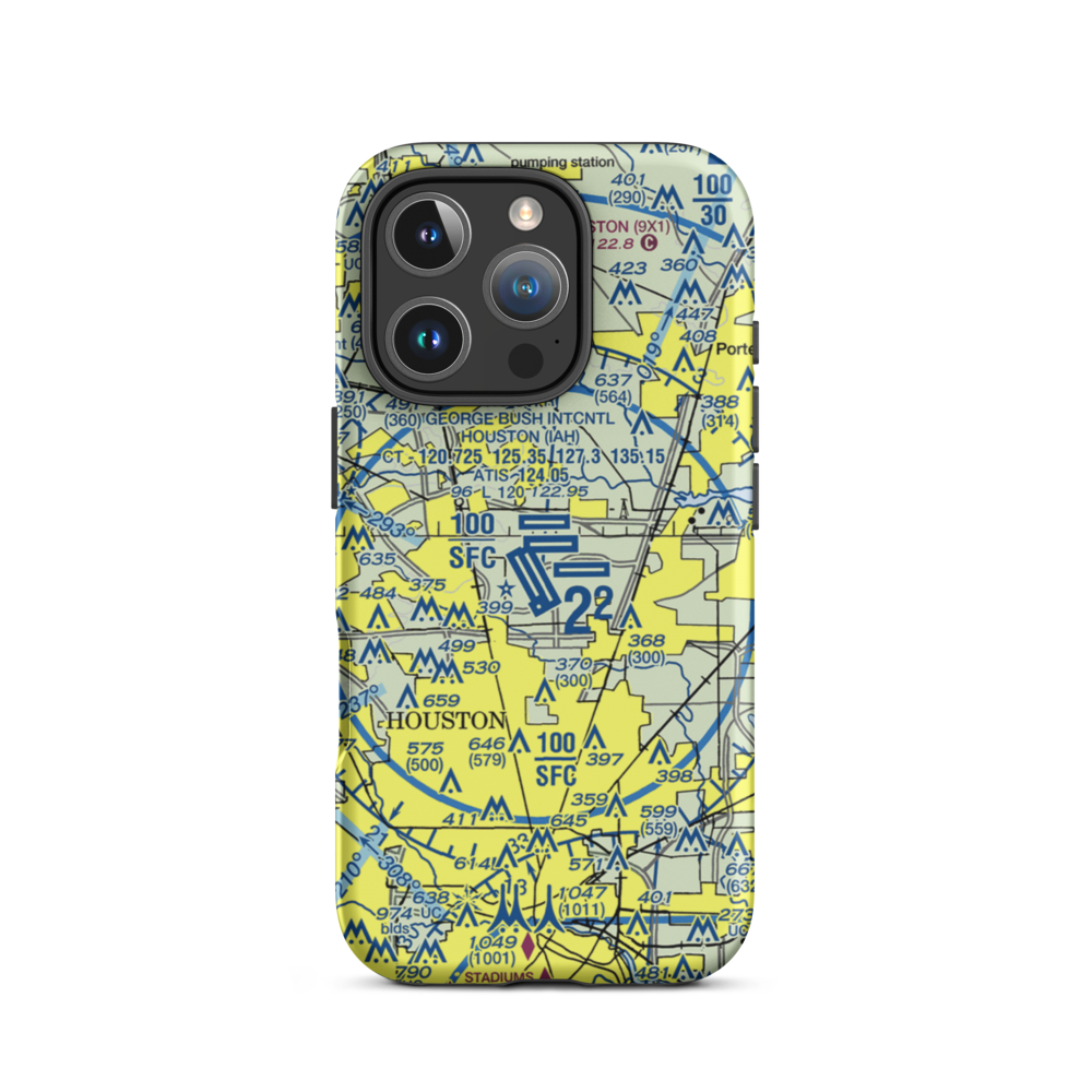 George Bush Intercontinental Houston Airport (IAH) VFR Sectional  Tough iPhone Case iPhone 16 Pro model shown