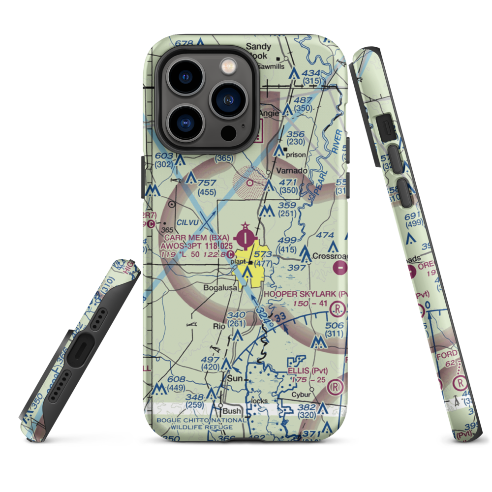 George R Carr Memorial Air Field (BXA) VFR Sectional  Tough iPhone Case iPhone 14 Pro Max model shown