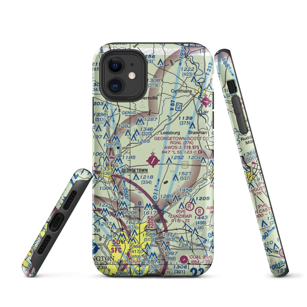 Georgetown-Scott County Regional Airport (27K) VFR Sectional  Tough iPhone Case iPhone 11 model shown