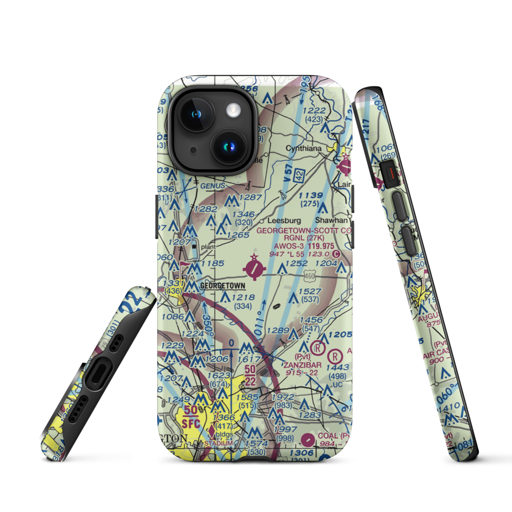 Georgetown-Scott County Regional Airport (27K) VFR Sectional  Tough iPhone Case iPhone 15 model shown