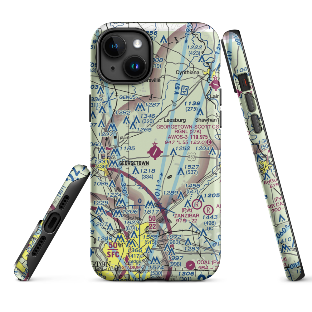 Georgetown-Scott County Regional Airport (27K) VFR Sectional  Tough iPhone Case iPhone 15 Plus model shown