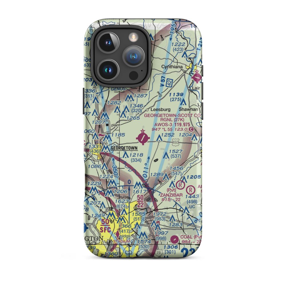 Georgetown-Scott County Regional Airport (27K) VFR Sectional  Tough iPhone Case iPhone 16 Pro Max model shown