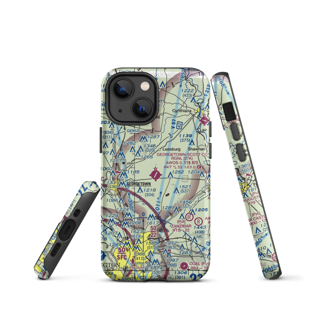 Georgetown-Scott County Regional Airport (27K) VFR Sectional  Tough iPhone Case iPhone 13 mini model shown