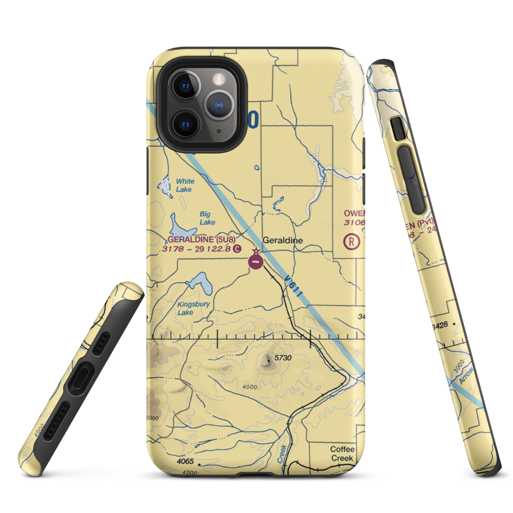 Geraldine Airport (5U8) VFR Sectional  Tough iPhone Case iPhone 11 Pro Max model shown