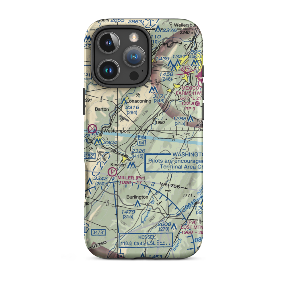 Gerstell Farms Airport (WV15) VFR Sectional  Tough iPhone Case iPhone 16 Pro Max model shown