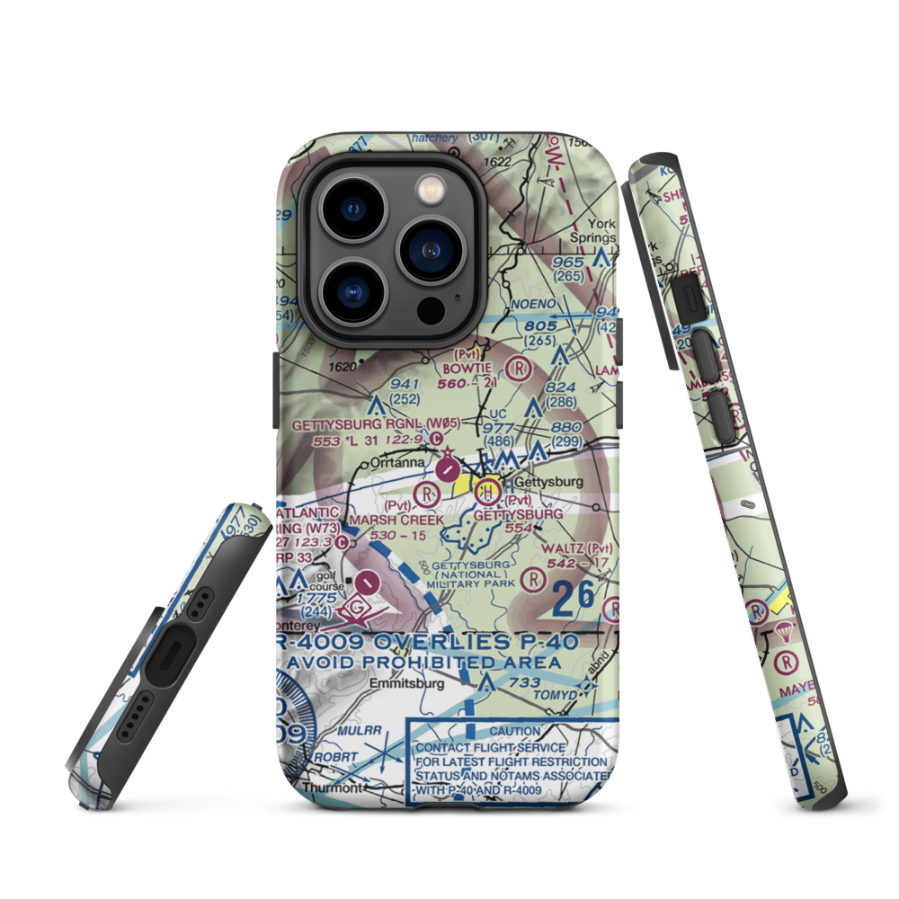 Gettysburg Regional Airport (W05) VFR Sectional  Tough iPhone Case iPhone 14 Pro model shown