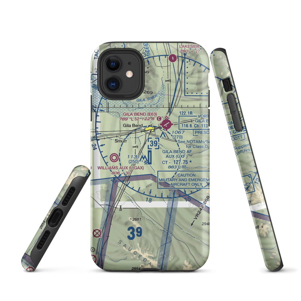 Gila Bend Af Aux Airport (GXF) VFR Sectional  Tough iPhone Case iPhone 11 model shown