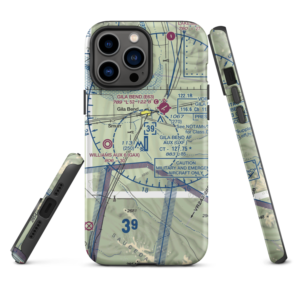 Gila Bend Af Aux Airport (GXF) VFR Sectional  Tough iPhone Case iPhone 13 Pro Max model shown