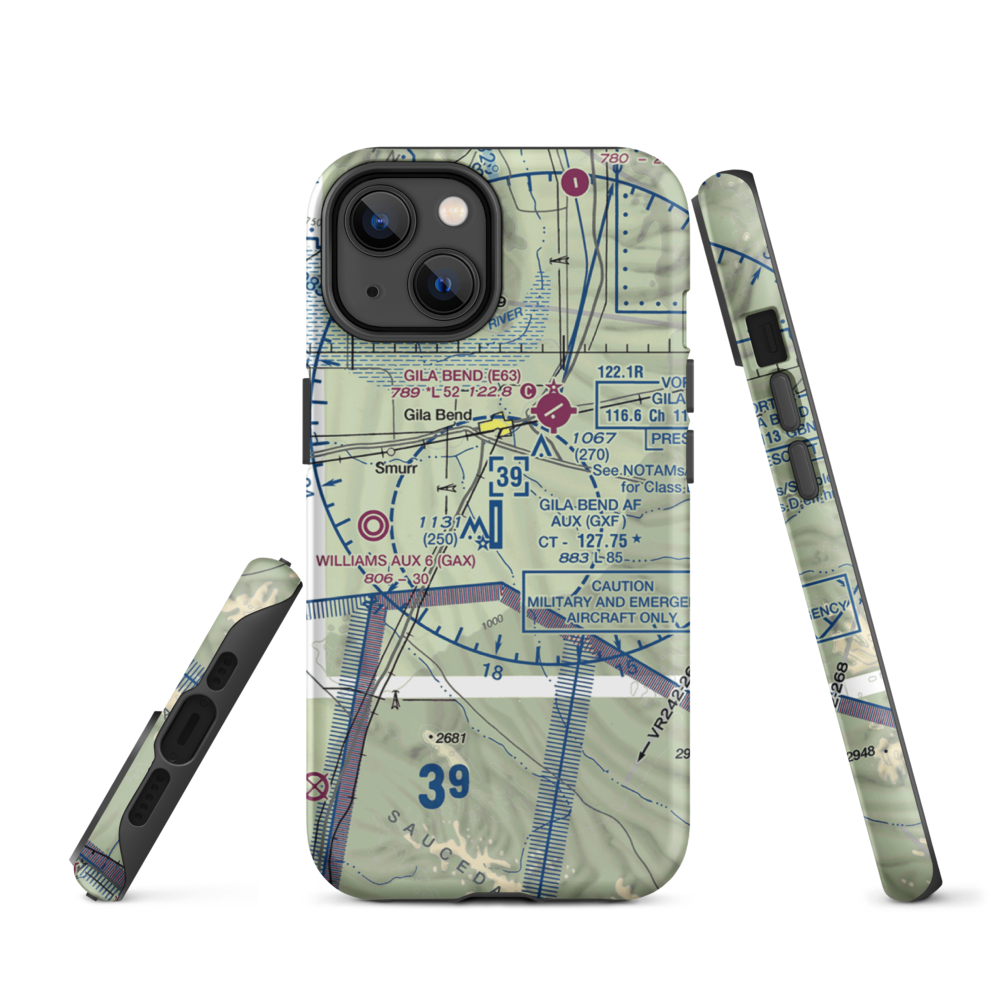 Gila Bend Af Aux Airport (GXF) VFR Sectional  Tough iPhone Case iPhone 14 model shown