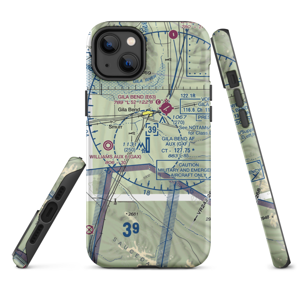 Gila Bend Af Aux Airport (GXF) VFR Sectional  Tough iPhone Case iPhone 14 Plus model shown