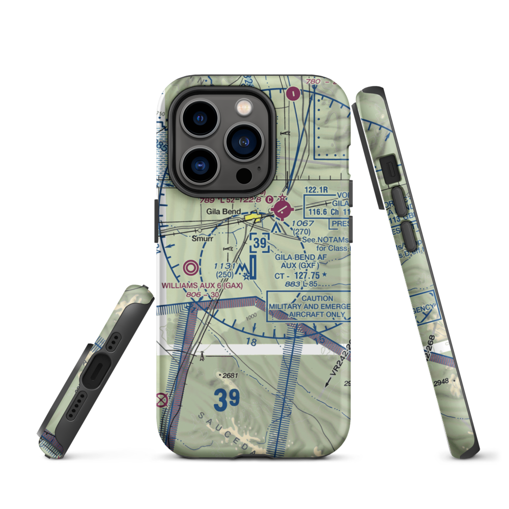 Gila Bend Af Aux Airport (GXF) VFR Sectional  Tough iPhone Case iPhone 14 Pro model shown