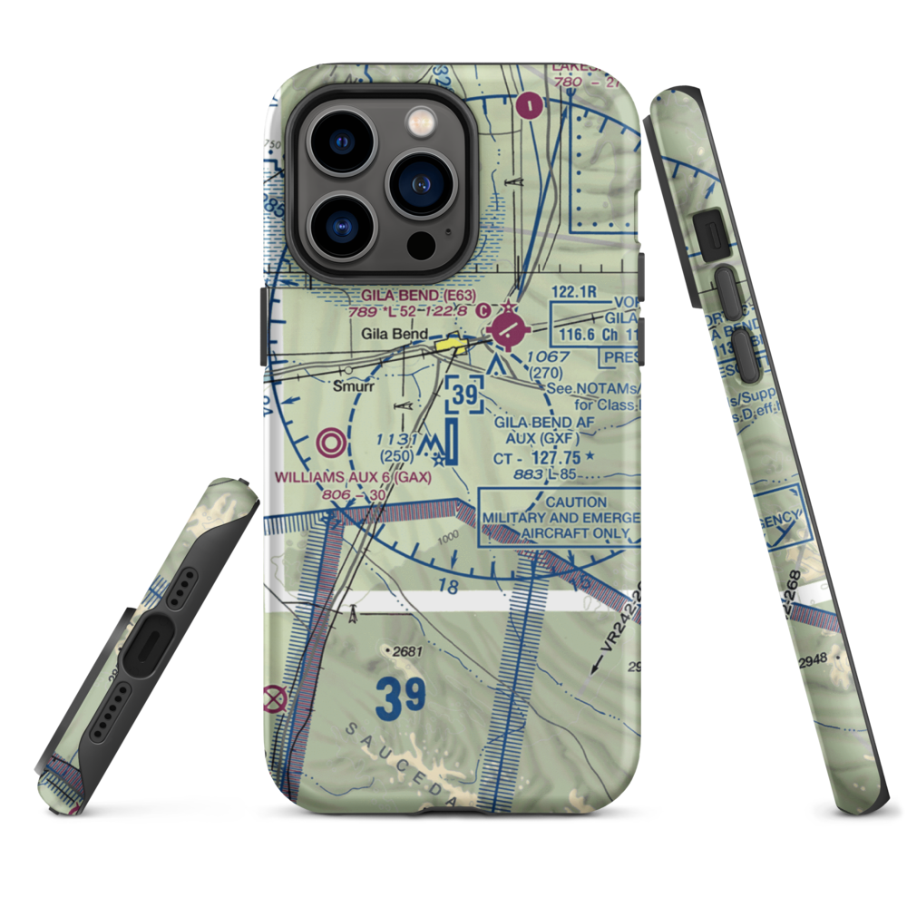 Gila Bend Af Aux Airport (GXF) VFR Sectional  Tough iPhone Case iPhone 14 Pro Max model shown
