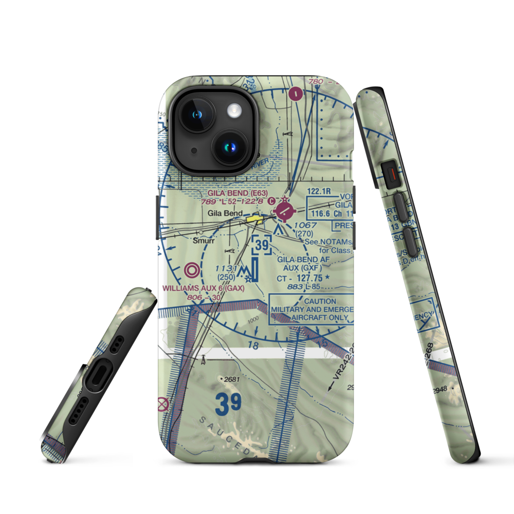 Gila Bend Af Aux Airport (GXF) VFR Sectional  Tough iPhone Case iPhone 15 model shown