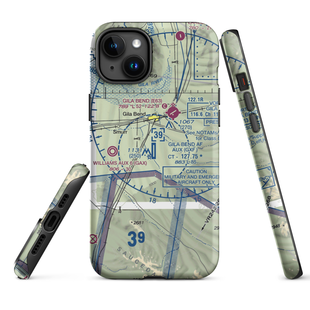 Gila Bend Af Aux Airport (GXF) VFR Sectional  Tough iPhone Case iPhone 15 Plus model shown